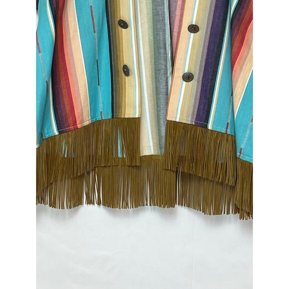 Silverado Women's Large Blue Fiesta Stripe Cowboy Short Sleeve Fringe Vest - Picture 8 of 9